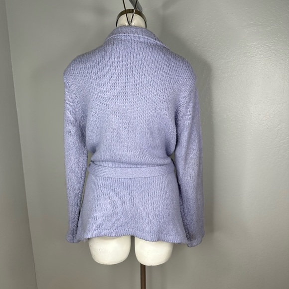 Crossing Pointe Lavender Sweater Cardigan Wool Blend Sweater Belted Size Large - Picture 10 of 14